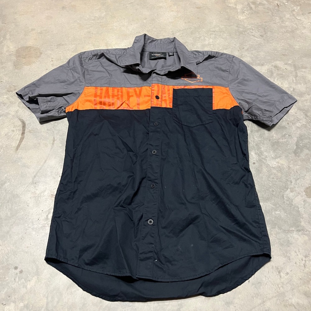 Harley-Davidson Mens Work Colorblock Button Shirt Grey Orange M 99027